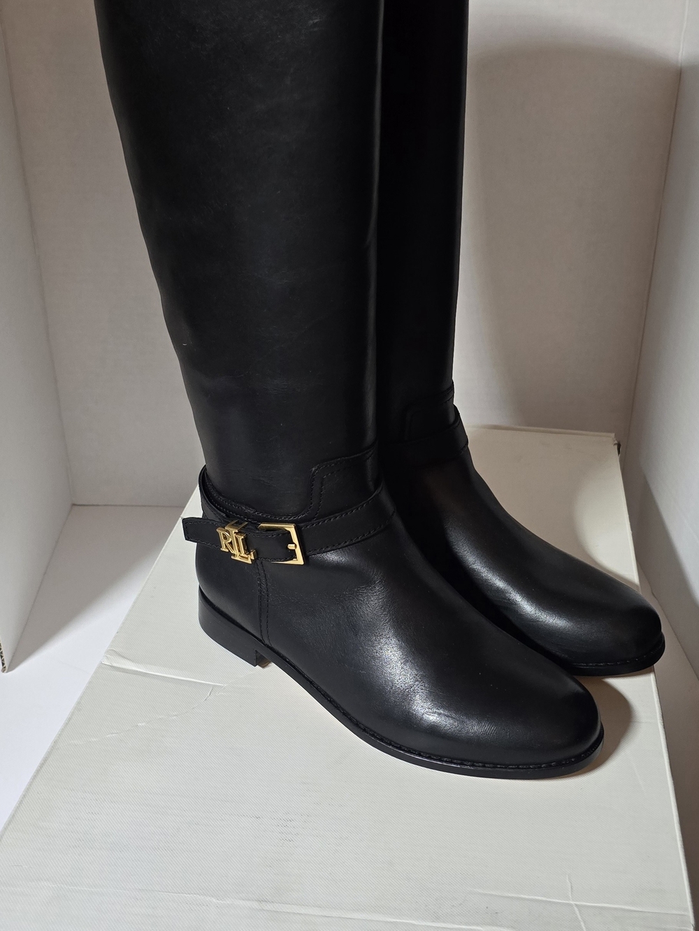 Lauren Ralph Lauren Black Leather Boots Brooke Tall-bo-tal